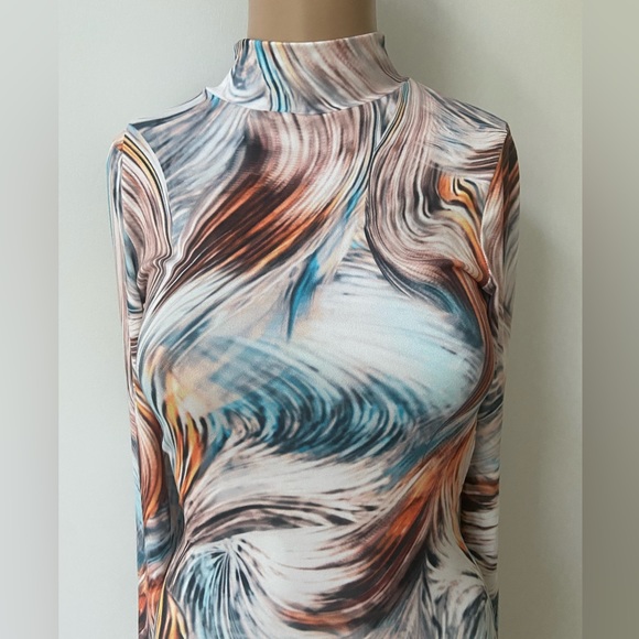 Fashion Nova Swirl Print Mini Dress - Orange, Blue, White - Picture 7 of 9